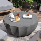 Tavolino da caffè rotondo da esterno da 35 pollici, design moderno ed elegante, impermeabile e senza necessità di montaggio, tavolo da caffè per patio e giardino