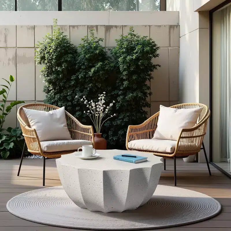 Tavolino da caffè rotondo da esterno da 35 pollici, design moderno ed elegante, impermeabile e senza necessità di montaggio, tavolo da caffè per patio e giardino