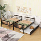MAYEERTY Letto a Castello in Legno di Gomma con Materasso Estraibile Convertibile in Letto Matrimoniale, Scala e Sponde di Sicurezza, Espresso