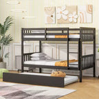 MAYEERTY Letto a Castello in Legno di Gomma con Materasso Estraibile Convertibile in Letto Matrimoniale, Scala e Sponde di Sicurezza, Espresso
