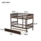 MAYEERTY Letto a Castello in Legno di Gomma con Materasso Estraibile Convertibile in Letto Matrimoniale, Scala e Sponde di Sicurezza, Espresso