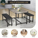 Set da Tavolo da Pranzo per 4, Set Tavolo da Cucina Piccolo, Tavolo da Cucina in Legno Industriale Moderno, 2 Panche Imbottite, Struttura in Metallo, per Soggiorno