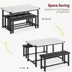 Set da Tavolo da Pranzo per 4, Set Tavolo da Cucina Piccolo, Tavolo da Cucina in Legno Industriale Moderno, 2 Panche Imbottite, Struttura in Metallo, per Soggiorno