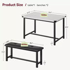 Set da Tavolo da Pranzo per 4, Set Tavolo da Cucina Piccolo, Tavolo da Cucina in Legno Industriale Moderno, 2 Panche Imbottite, Struttura in Metallo, per Soggiorno