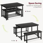 Set da Tavolo da Pranzo per 4, Set Tavolo da Cucina Piccolo, Tavolo da Cucina in Legno Industriale Moderno, 2 Panche Imbottite, Struttura in Metallo, per Soggiorno