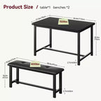 Set da Tavolo da Pranzo per 4, Set Tavolo da Cucina Piccolo, Tavolo da Cucina in Legno Industriale Moderno, 2 Panche Imbottite, Struttura in Metallo, per Soggiorno