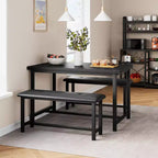 Dining Table Set for 4, Small Kitchen Table Set, Modern Industrial Wooden Kitchen Table, 2 Upholstered Bench, Metal Frame, for Living Room