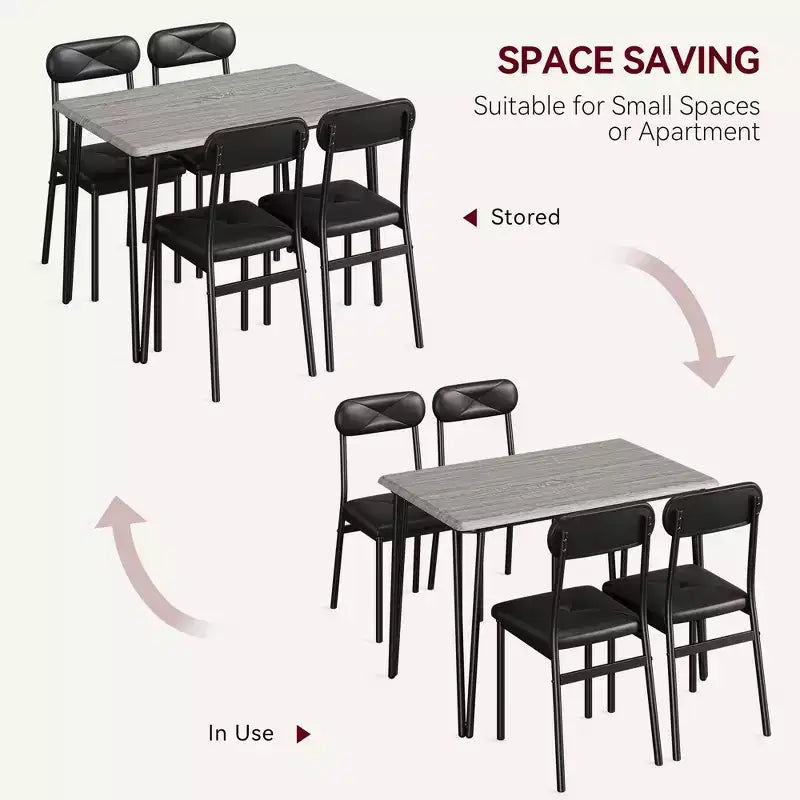 Set Tavolo da Pranzo per 4 Persone, Tavolo da Cucina Rettangolare e Set Accent Dinette, Set Mobili da Sala da Pranzo Moderni in Legno, per Cucina, Casa