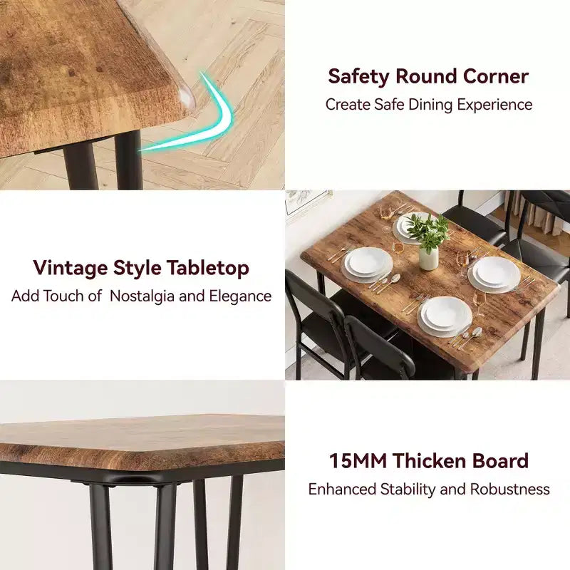 Set Tavolo da Pranzo per 4 Persone, Tavolo da Cucina Rettangolare e Set Accent Dinette, Set Mobili da Sala da Pranzo Moderni in Legno, per Cucina, Casa