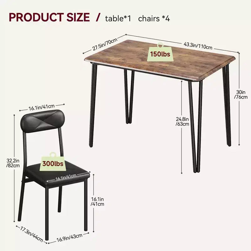 Set Tavolo da Pranzo per 4 Persone, Tavolo da Cucina Rettangolare e Set Accent Dinette, Set Mobili da Sala da Pranzo Moderni in Legno, per Cucina, Casa
