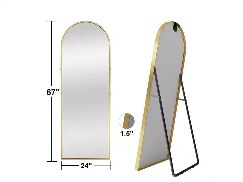 Specchio a figura intera MAYEERTY Gold da 23,62 x 66,93 pollici a forma di arco con bordo sottile in lega di alluminio e supporto per la decorazione della parete del soggiorno e della camera da letto
