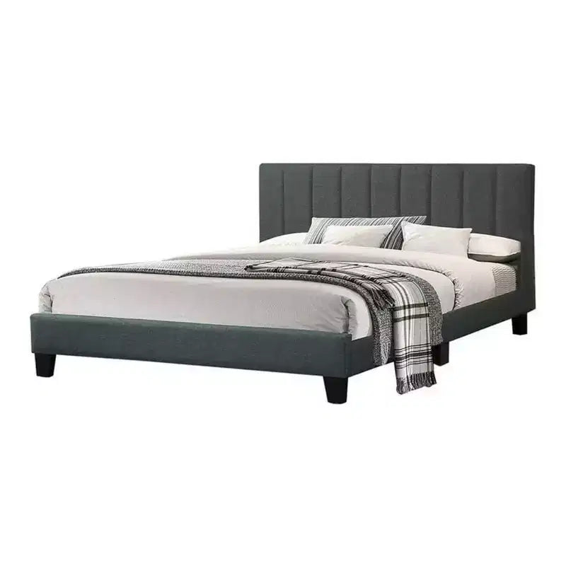 Royal Hampton Modern Platform Full Size Bed, Plush Tufted Upholstery, Charcoal Gray