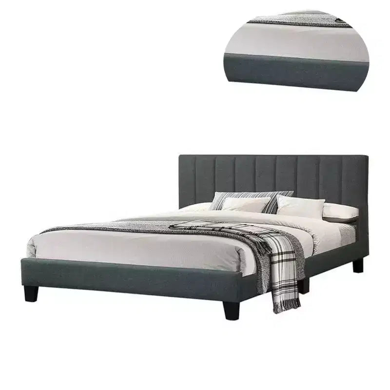 Royal Hampton Letto matrimoniale moderno con piattaforma, rivestimento in peluche trapuntato, grigio antracite