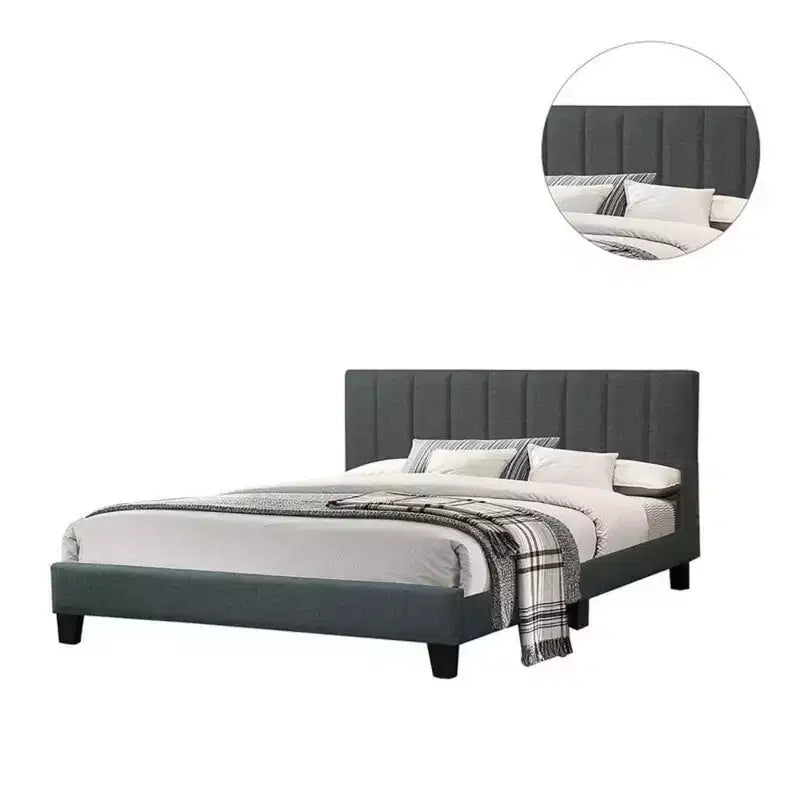 Royal Hampton Letto matrimoniale moderno con piattaforma, rivestimento in peluche trapuntato, grigio antracite