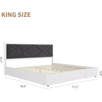 Struttura letto king size, Struttura letto in legno con testiera imbottita in tessuto, Nessuna rete a molle richiesta, Robuste doghe in legno, Facile da montare, Bianco