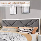 Struttura letto king size, Struttura letto in legno con testiera imbottita in tessuto, Nessuna rete a molle richiesta, Robuste doghe in legno, Facile da montare, Bianco