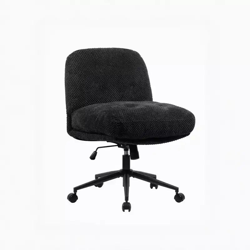 Sedia a gambe incrociate su ruote: sedile spesso più ampio, girevole ergonomica per scrivania/toeletta, nera