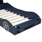 Letto a forma di auto da corsa per bambini, misura doppia, con luce a LED e schienale imbottito, struttura in legno, piattaforma letto per bambini