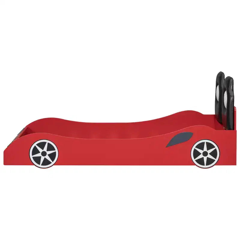 Letto a forma di auto da corsa per bambini, misura doppia, con luce a LED e schienale imbottito, struttura in legno, piattaforma letto per bambini