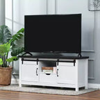 LuxenHome Mobile TV 47,3W stile fattoria per soggiorno con porta scorrevole a granaio, console multimediale con vani portaoggetti e cassetto Bianco