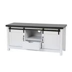 LuxenHome Mobile TV 47,3W stile fattoria per soggiorno con porta scorrevole a granaio, console multimediale con vani portaoggetti e cassetto Bianco
