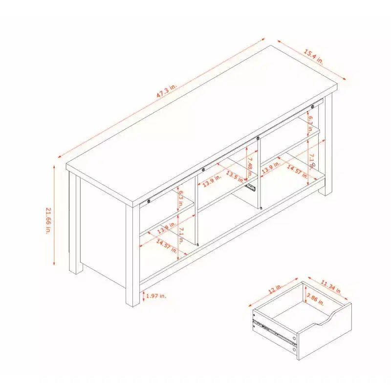 LuxenHome Mobile TV 47,3W stile fattoria per soggiorno con porta scorrevole a granaio, console multimediale con vani portaoggetti e cassetto Bianco