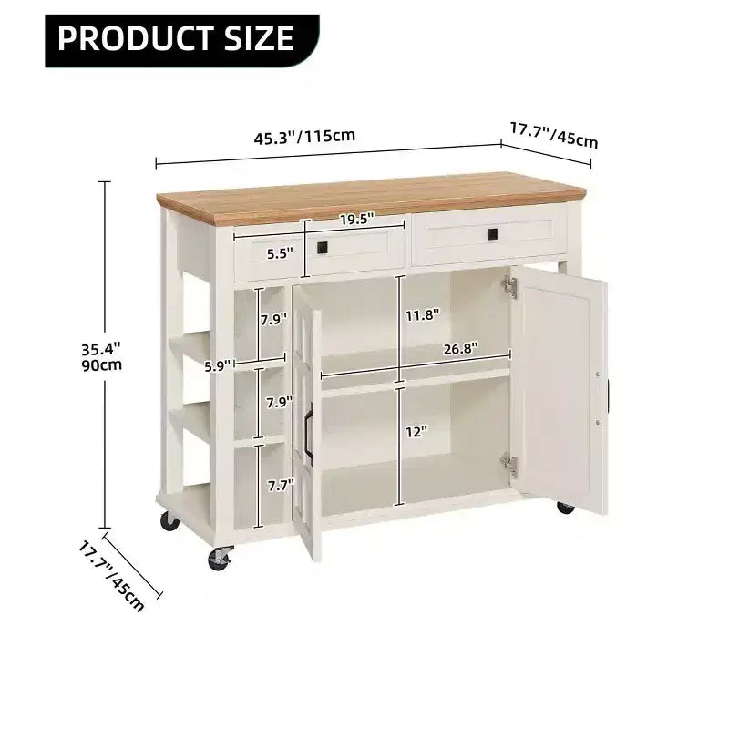 Isola da Cucina su Ruote con 2 Cassetti Carrello da Cucina in Legno con Ripiani Aperti Regolabili per Cucina Sala da Pranzo