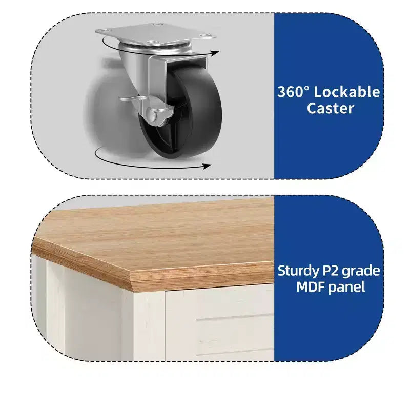 Isola da Cucina su Ruote con 2 Cassetti Carrello da Cucina in Legno con Ripiani Aperti Regolabili per Cucina Sala da Pranzo