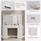Toeletta con presa di corrente, vanity da 11 cassetti con specchio e 12 luci LED, adatta per camere da letto