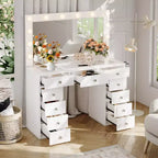 Toeletta con presa di corrente, vanity da 11 cassetti con specchio e 12 luci LED, adatta per camere da letto