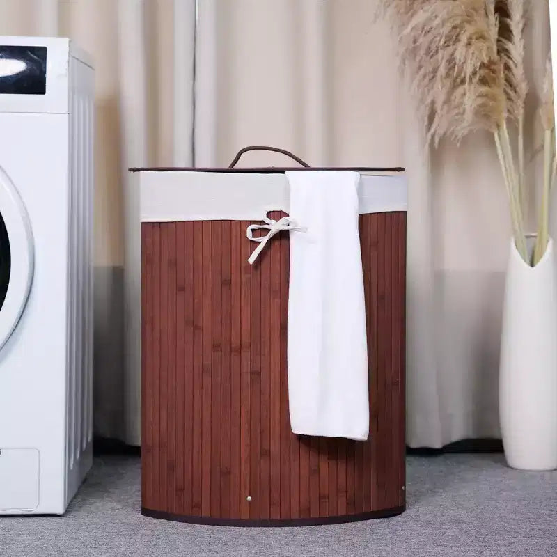 Cesto Portabiancheria Grande in Bambù da 58L con Fodera Rimovibile a 3 Scomparti, Cesto Portaoggetti Pieghevole con Coperchio e Maniglie per Camera da Letto, Lavanderia, Piccoli Spazi
