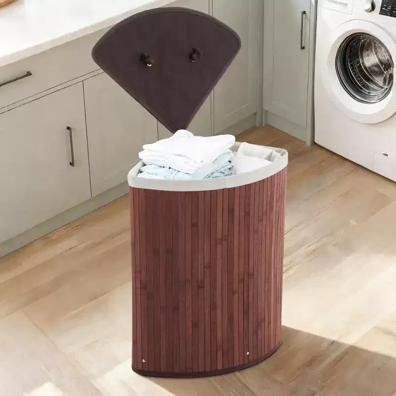 Cesto Portabiancheria Grande in Bambù da 58L con Fodera Rimovibile a 3 Scomparti, Cesto Portaoggetti Pieghevole con Coperchio e Maniglie per Camera da Letto, Lavanderia, Piccoli Spazi