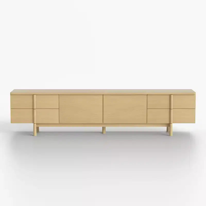 Mobile TV Luck dal design moderno, 220 cm, con maniglie e piedini in legno massello, cerniere a chiusura ammortizzata + fori passacavi, colore naturale