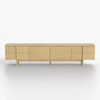 Mobile TV Luck dal design moderno, 220 cm, con maniglie e piedini in legno massello, cerniere a chiusura ammortizzata + fori passacavi, colore naturale