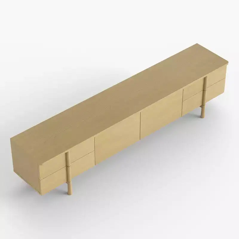 Mobile TV Luck dal design moderno, 220 cm, con maniglie e piedini in legno massello, cerniere a chiusura ammortizzata + fori passacavi, colore naturale