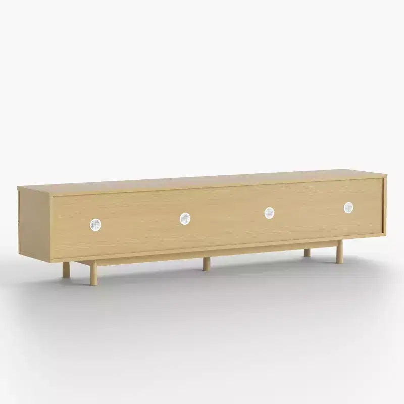 Mobile TV Luck dal design moderno, 220 cm, con maniglie e piedini in legno massello, cerniere a chiusura ammortizzata + fori passacavi, colore naturale