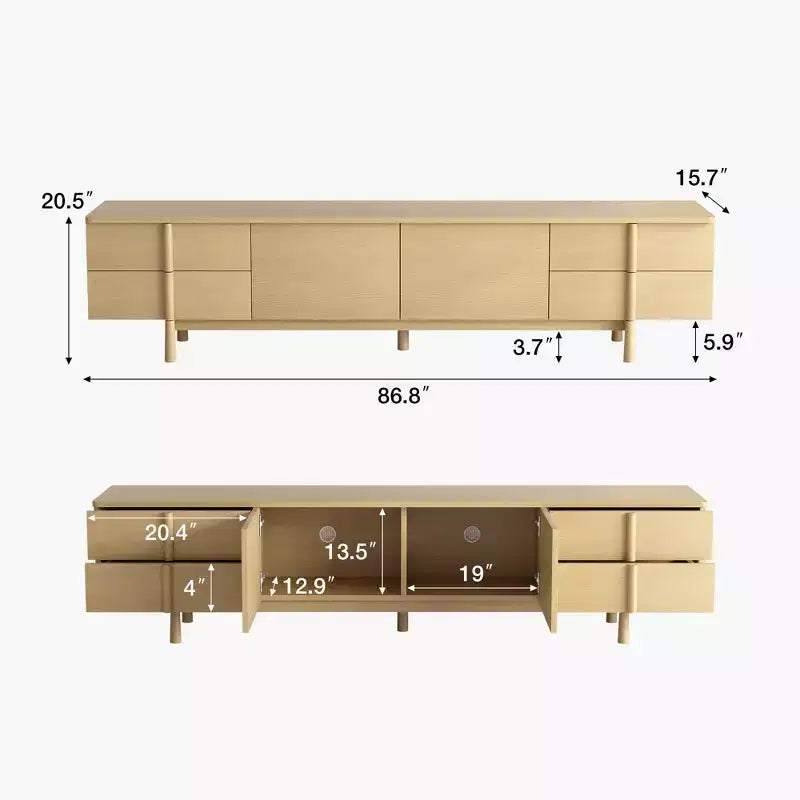Mobile TV Luck dal design moderno, 220 cm, con maniglie e piedini in legno massello, cerniere a chiusura ammortizzata + fori passacavi, colore naturale