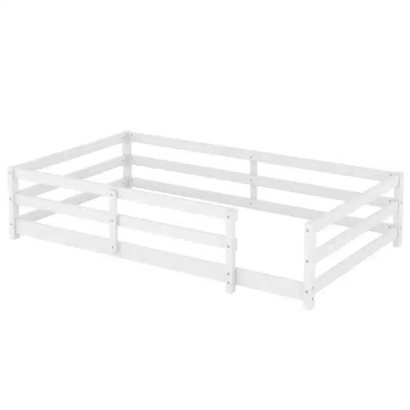 Bellemave Letto a terra singolo, letto a terra Montessori con recinzione, letto Montessori per bambini, letto a terra Montessori in legno per bambini, ragazze, ragazzi