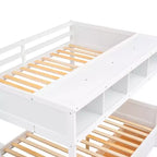 Letto a castello Bellemave Twin su Full con mensole, scala contenitore e 2 cassetti, Bianco