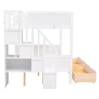 Letto a castello Bellemave Twin su Full con mensole, scala contenitore e 2 cassetti, Bianco