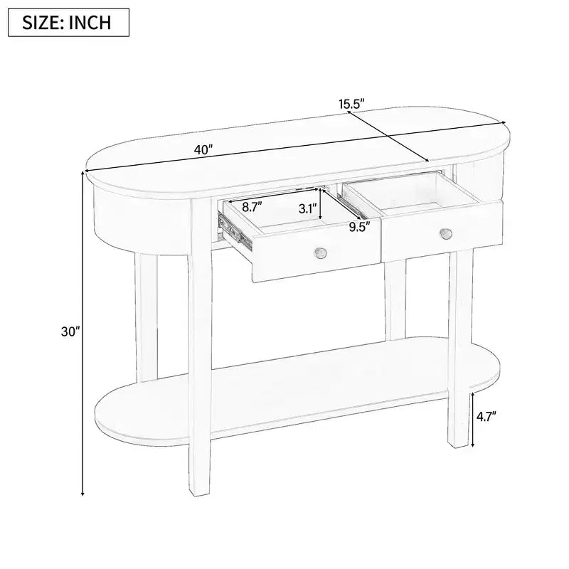 Consolle retrò Luxystar dal design curvo e dalla finitura liscia per ingressi e soggiorni, Bianco Antico