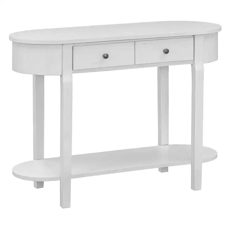 Consolle retrò Luxystar dal design curvo e dalla finitura liscia per ingressi e soggiorni, Bianco Antico