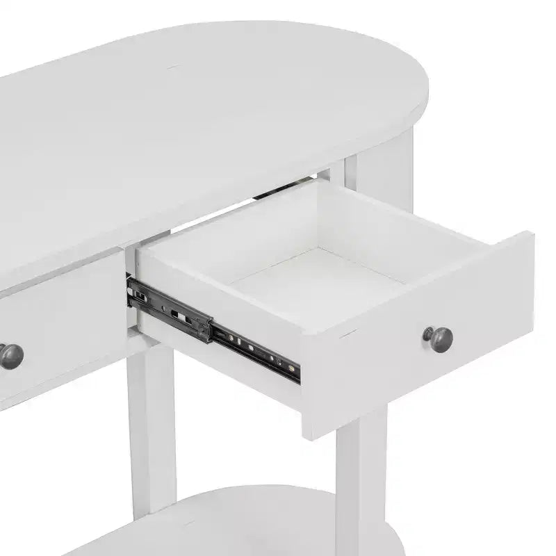 Consolle retrò Luxystar dal design curvo e dalla finitura liscia per ingressi e soggiorni, Bianco Antico