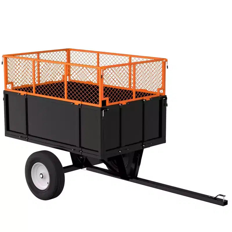 Rimorchio utilitario in acciaio per impieghi gravosi, Carrello da traino per ATV, 480 litri, capacità 340 kg con sponde rimovibili, Rimorchio da giardino per UTV