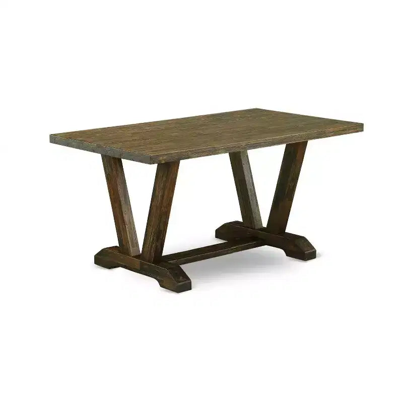 HomeStock Tavolo da pranzo rettangolare a 6 pezzi in legno massello con finitura Jacobean anticata, con 1 panca e 4 sedie