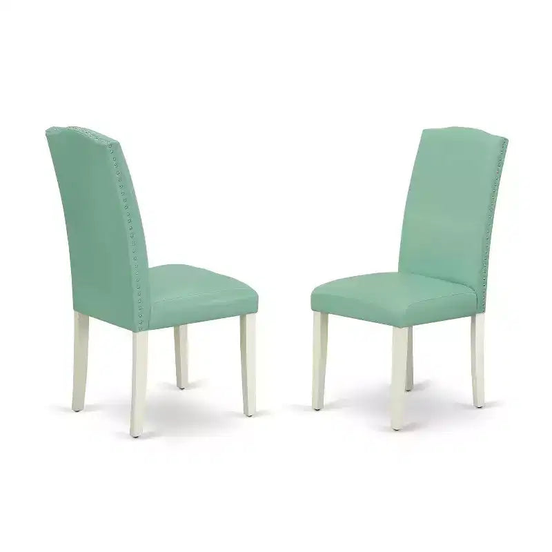 Set tavolo da pranzo rotondo 3 pezzi - Tavolo da 42" e 2 sedie Parsons - Moderna similpelle PU e gambe bianche in lino