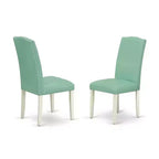 Set tavolo da pranzo rotondo 3 pezzi - Tavolo da 42" e 2 sedie Parsons - Moderna similpelle PU e gambe bianche in lino