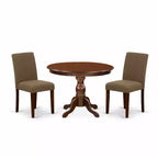 3-Piece Mahogany Finish Solid Wood Top-Dining Room Set with High Back-Seats 4