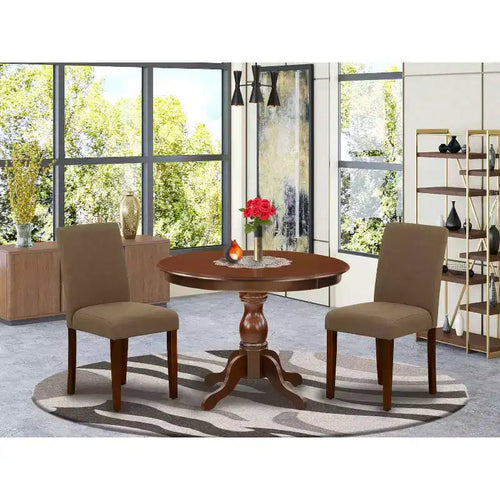 Set da Pranzo 3 Pezzi in Legno Massello Finitura Mogano con Schienale Alto - 4 Posti a Sedere