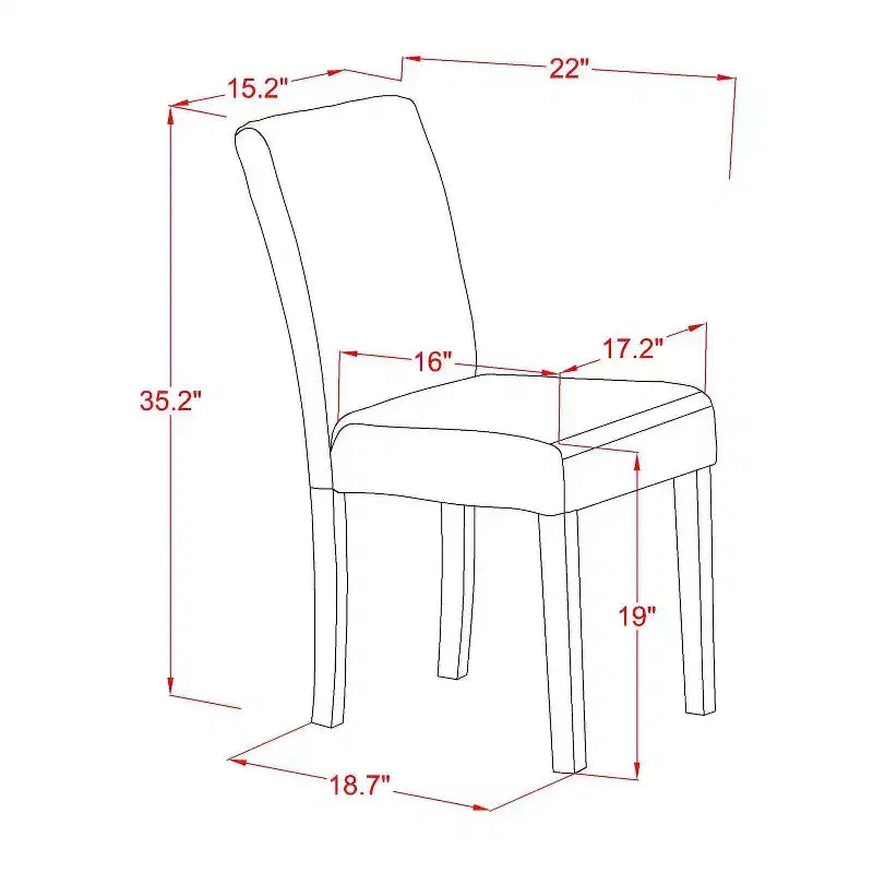 Set da Pranzo 3 Pezzi in Legno Massello Finitura Mogano con Schienale Alto - 4 Posti a Sedere